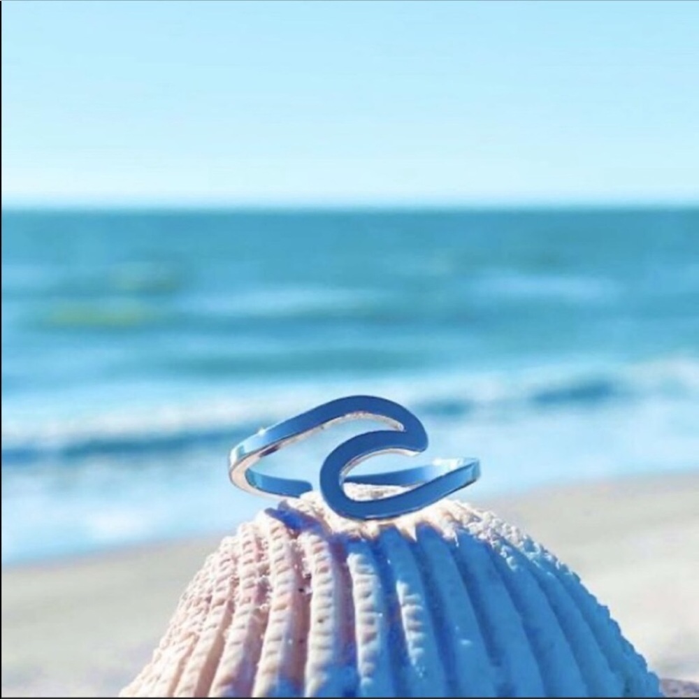 Silver Ocean Wave Ring Adjustable NEW